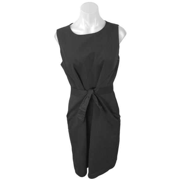 T Tahari Women's Black Sleeveless Tie Waist Zipper Knee Length Sheath Dress 10 - Picture 1 of 5